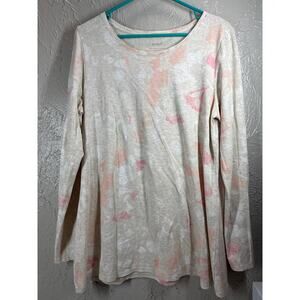 J Jill Top Womens Beige Pink Floral Pure Jill Print Long Sleeve Stretch‎ Medium